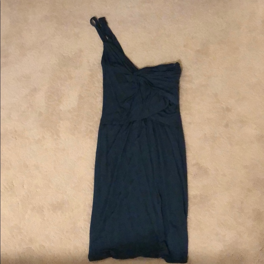 Teal one shoulder silk dress